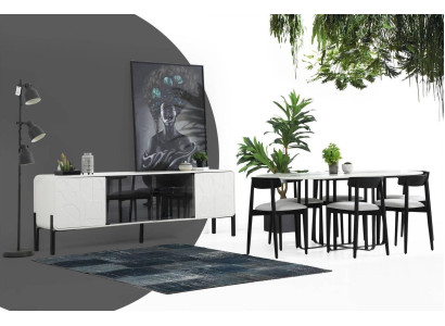Dining room set dining table chairs sideboard table wood set 8 pieces white