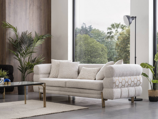 White luxury three-seater sofa designer living room furniture.