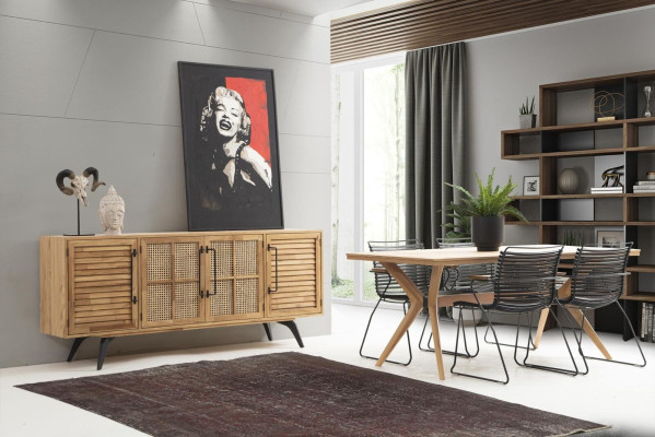 Dining set dining corner dining room dining table chairs sideboard 6-piece brown wood