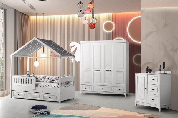 Modern complete youth room luxury children's room set 3-piece white color new removal