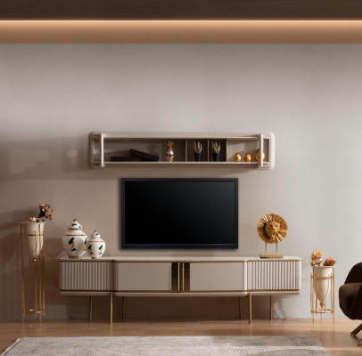Modern living room lowboard designer shelves 2-piece wood furniture set new