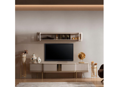 Modern living room lowboard designer shelves 2-piece wood furniture set new