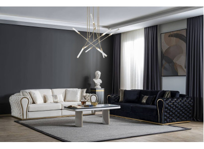 Black and white sofa set 3+3 designer seats luxury upholstery 2x sofas