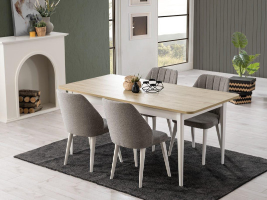 Dining set, dining room furniture set 9-piece, dining room, dining table, chairs, wood, white