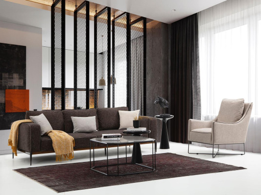 Three-seater sofa 3-seater fabric modern sofa design living room gray