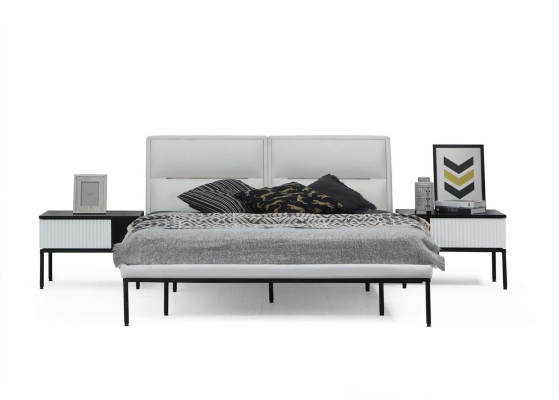 Bedroom suite double bed bedside tables white set 3-piece modern
