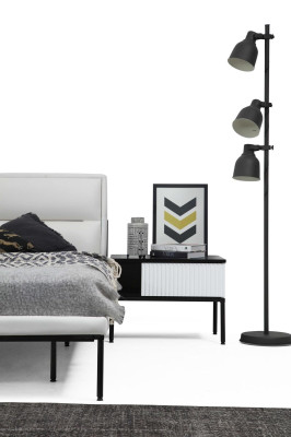 Bedroom suite double bed bedside tables white set 3-piece modern