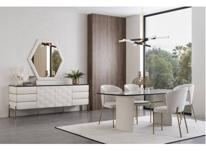 Stylish Dining Room Set Large Dining Table 4x Chairs Sideboard Mirror