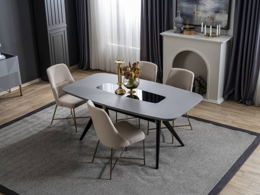 Gray-White Dining Room Furniture Dining Table Luxury Set of 4 Upholstered Chairs Modern Set