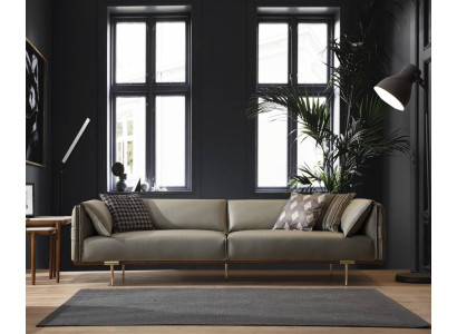 Green 3-seater living room leather sofas designer exclusive couch sofas