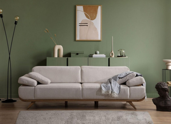 Light beige fabric sofa designer upholstered sofas living room couches 3-seater