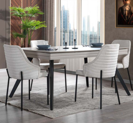 White Dining Set Luxurious 6 Upholstered Chairs Rectangular Table