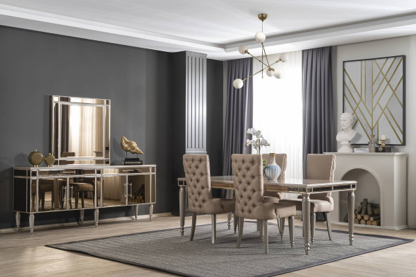 Luxury Dining Room Set Dining Table 4x Chairs Wood Textile Dining Group Suite