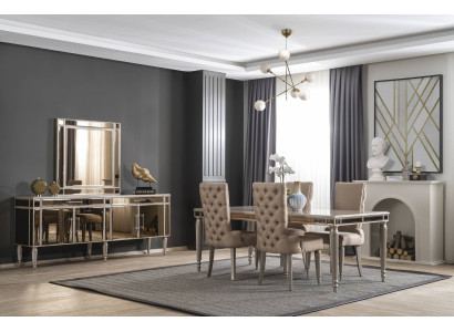 Luxury Dining Room Set Dining Table 4x Chairs Wood Textile Dining Group Suite