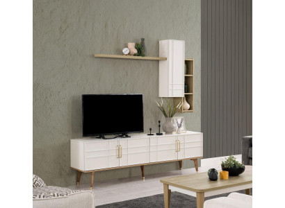 TV stand cabinet set RTV lowboard living room shelves white wood