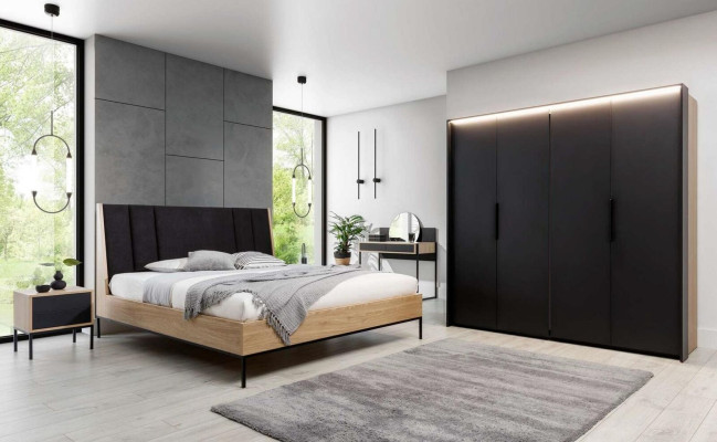 Bedroom set beige bed elegant 2x nightstands luxury modern new 3-piece set.