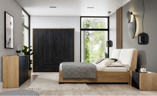 Bed Beige Wood Design Modern Bedroom Double Beds Elegant Furniture New