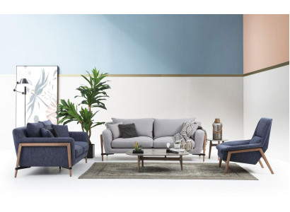 3-piece sofa set: 2-seat sofa, modern fabric set, blue group, living room