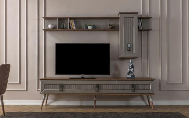 Designer living room set TV stand wood shelves coffee table RTV new