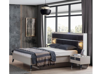Gray-white bedroom set double bed 2x nightstands 3-piece set