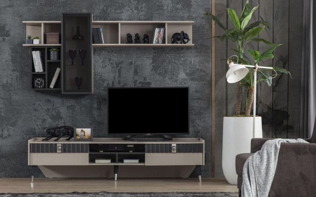 Living room set designer RTV stand luxury wood shelves coffee table 3-piece set