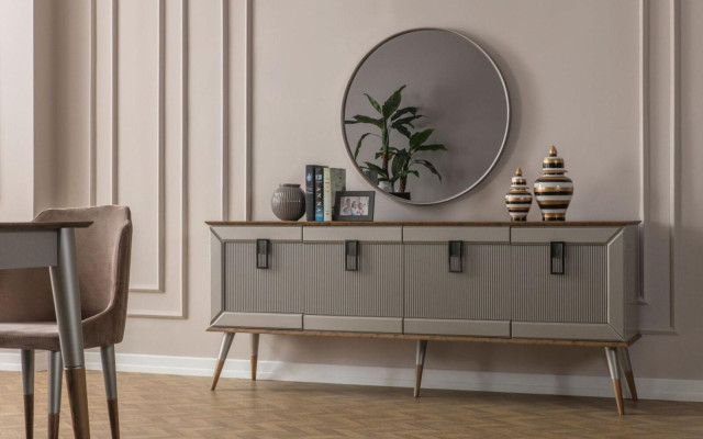 Robust Buffet Designer Sideboard Luxurious Round Mirror Cabinet 2-piece