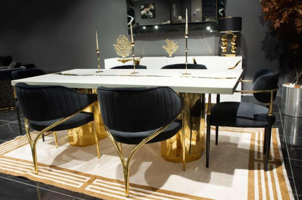 Dining room furniture, dining set, dining nook, luxury dining table, chairs, white 7-piece, wood