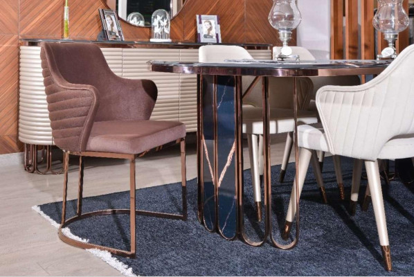 Dining room dining set dining nook luxury dining table chairs beige 9-piece set wood