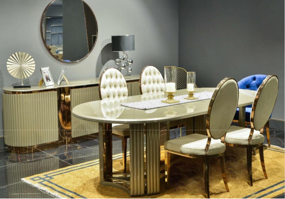 Dining area luxury dining room dining set dining table beige set 7-piece wood chairs
