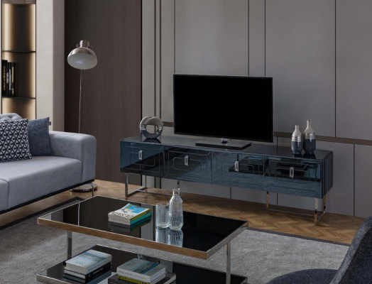 Gray Sideboard Exclusive RTV Cabinet Living Room Glass Cupboard 4-Door