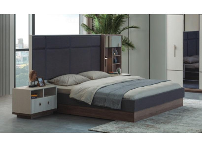 Gray bedroom bed designer set double bed 2x bedside tables