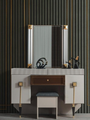 Modern bedroom wooden furniture dressing table stool mirror set