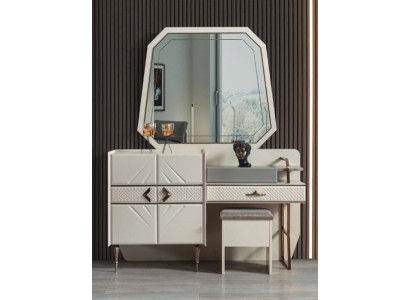 White Bedroom Set Luxury Furniture Vanity Table with Upholstered Stool