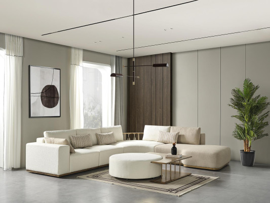 White corner sofa L-shaped couch coffee table luxury fabric furniture white design new