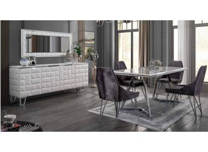 Dining room set: dining table, 4x chairs, sideboard with mirror, modern set, gray