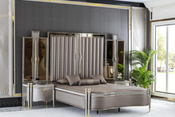 Bed Grey Beautiful Upholstery Design Luxury Double Bedroom Beds Furniture