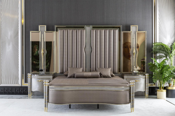 Bed Grey Beautiful Upholstery Design Luxury Double Bedroom Beds Furniture