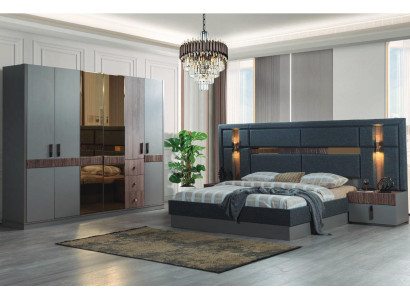Gray Bedroom Complete Set Bed 2x Nightstands Wardrobe