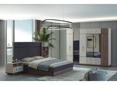Modern bedroom furniture luxury double bed 2x nightstands wardrobe