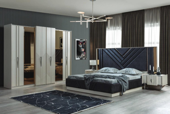 Bedroom beds designer wardrobe wood bedside tables set
