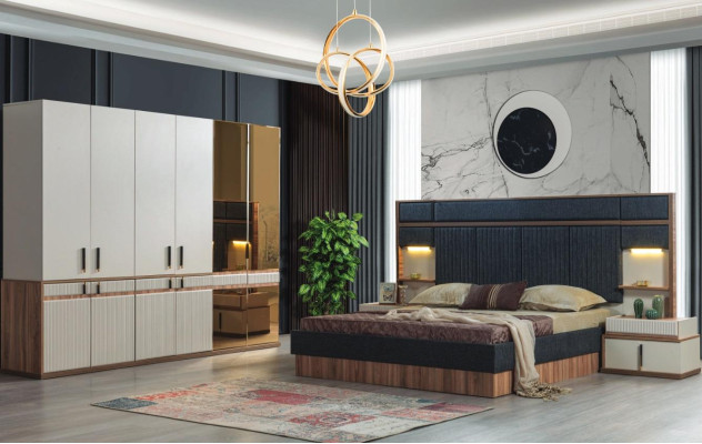 Furniture Luxury Bed 2x Nightstands Wardrobe Bedroom Set