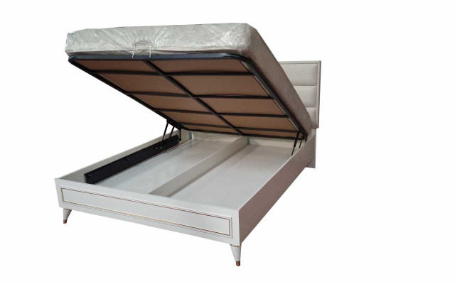 White Bedroom Set Upholstered Double Bed 2x Wooden Nightstands 3-piece Set