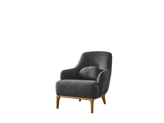 Armchair Design Luxury Upholstery Lounge Gray Modern Living Room Wood Textile