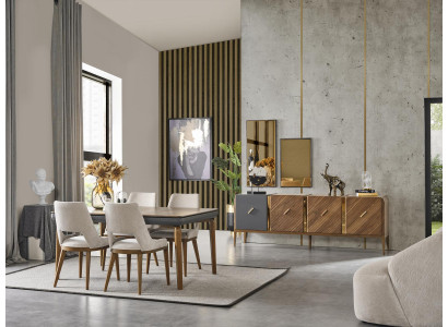 Table with 4 chairs 8-piece dining room set group suite seating group brown