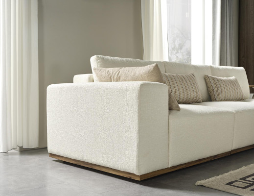 Corner sofa L-shape, living room, modern style, upholstered, wood, textile corner suite.