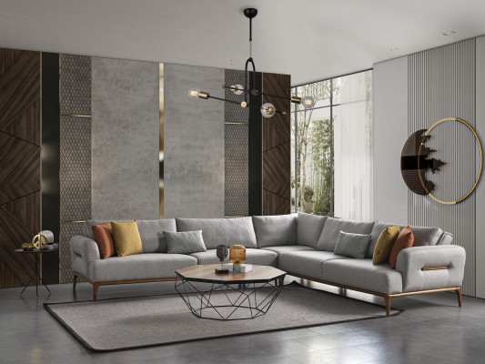 Sectional sofa L-shaped couch living room upholstery design new gray modern