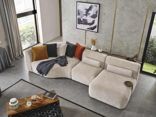 Corner sofa L-shape design couch wood with textile upholstery new furniture white