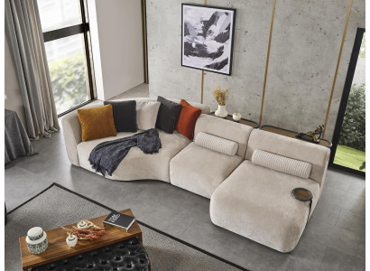 Corner sofa L-shape design couch wood with textile upholstery new furniture white