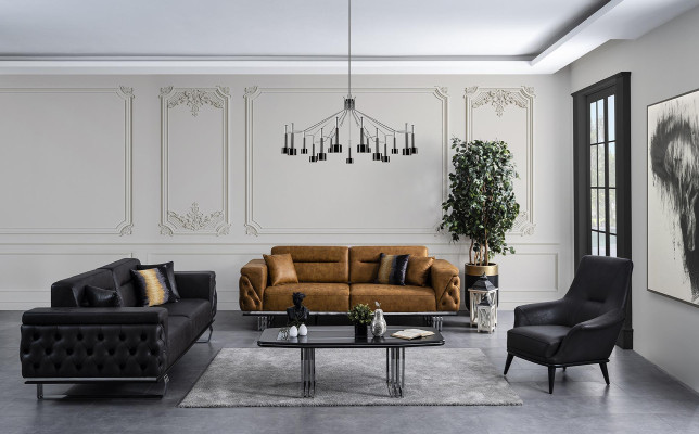 Sofa set 431 seater black luxury modern suite fabric group new