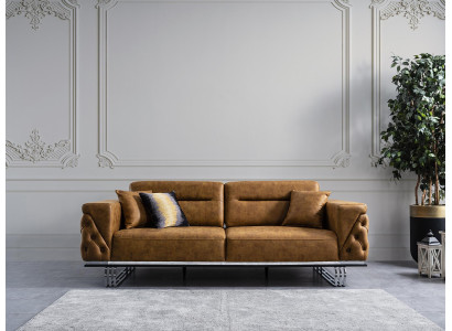 Sofa 3-seater living room design furniture style modern new brown luxury